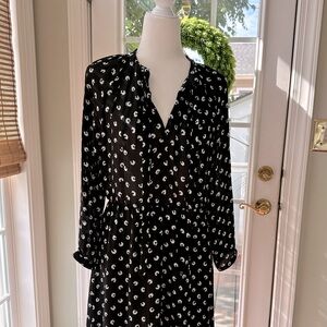 Loft Black & White Splatter Print Long Sleeve Dress sz 6